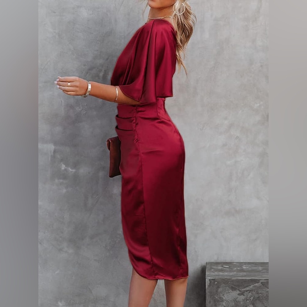 NWOT DO+BE Women One-Shoulder Wine Red Dress Satin Fabric 100% Polyester.Small - Picture 3 of 16